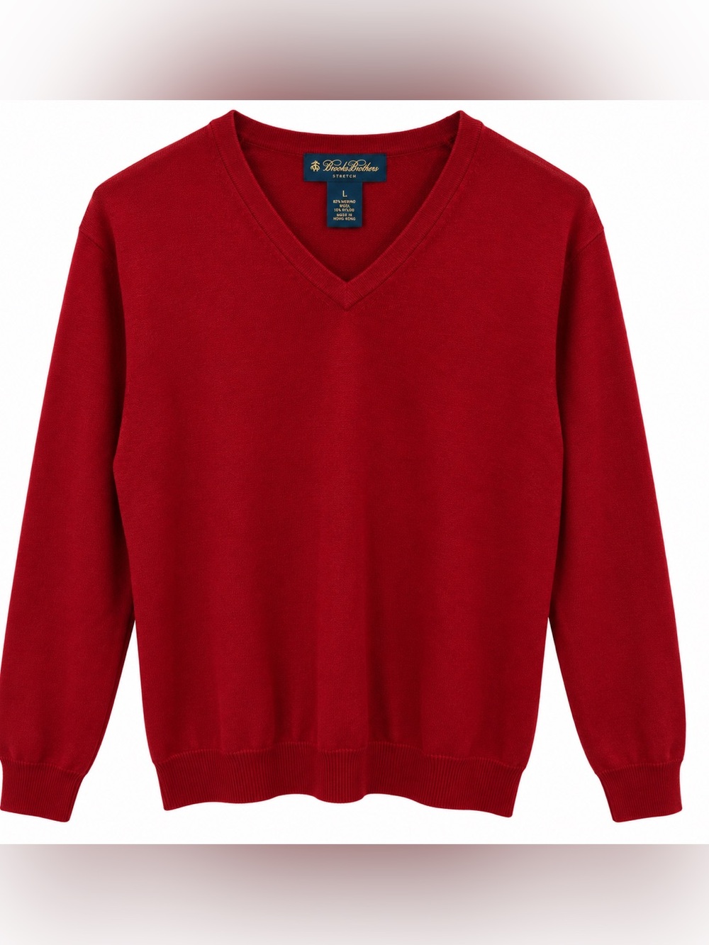 Brooks Brothers Stretch Men’s XL Red Merino Wool V Neck Sweater Pullover